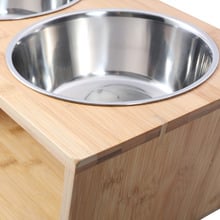 Bamboo Dog Feeder with Stainless Steel Bowls